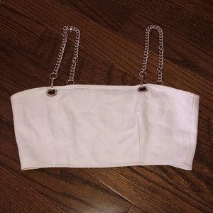 white crop top with chain straps